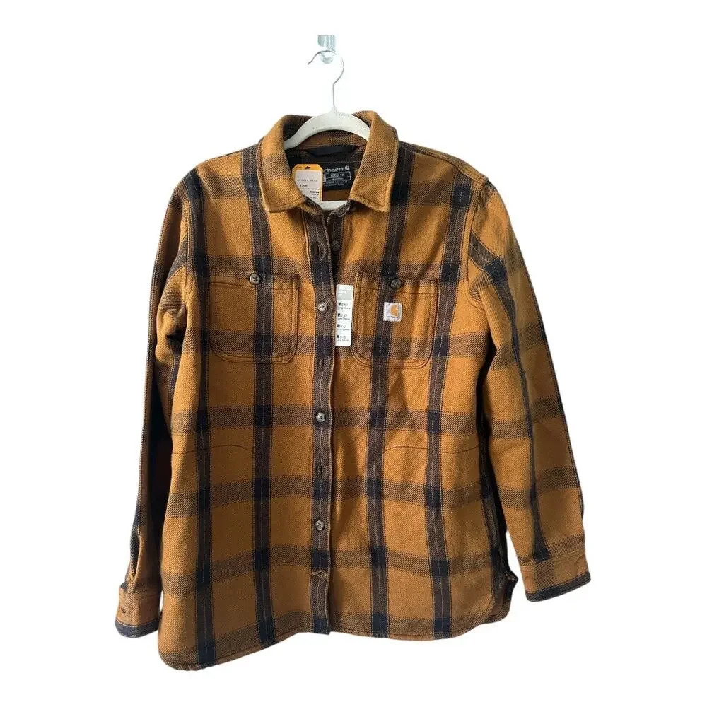 Carhartt Womens Loose Fit Brown/Black Twill Plaid Shirt, Med - Picture 2 of 9